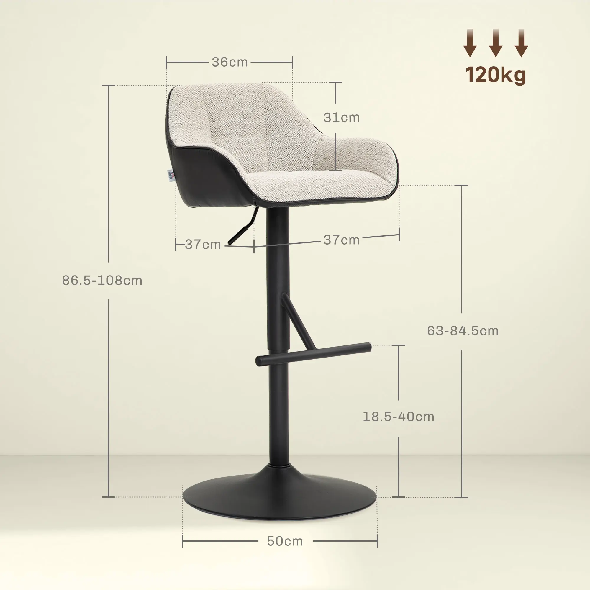 Set scaune de bar Homcom 83A-187V01LG 2pcs (Light Grey) - 4