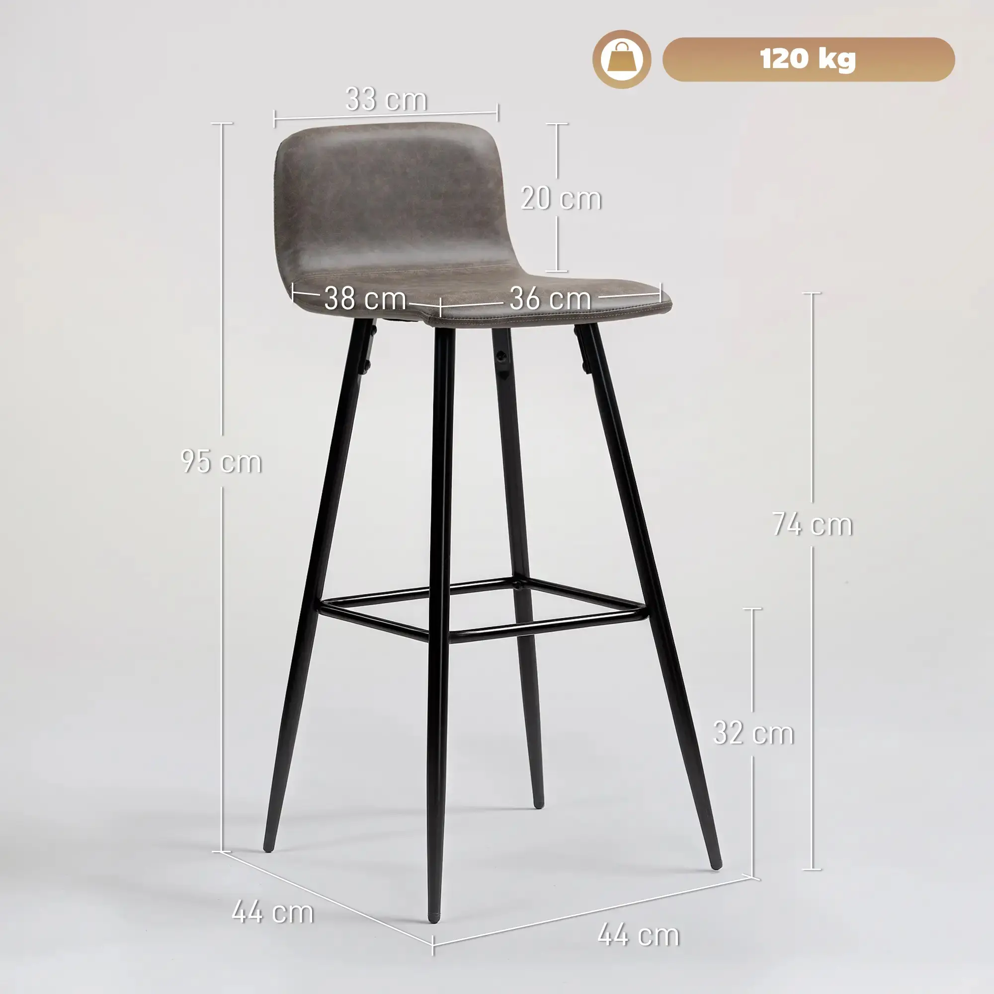 Set scaune de bar Homcom 83A-259V00DR 2pcs (Dark Brown) - 3