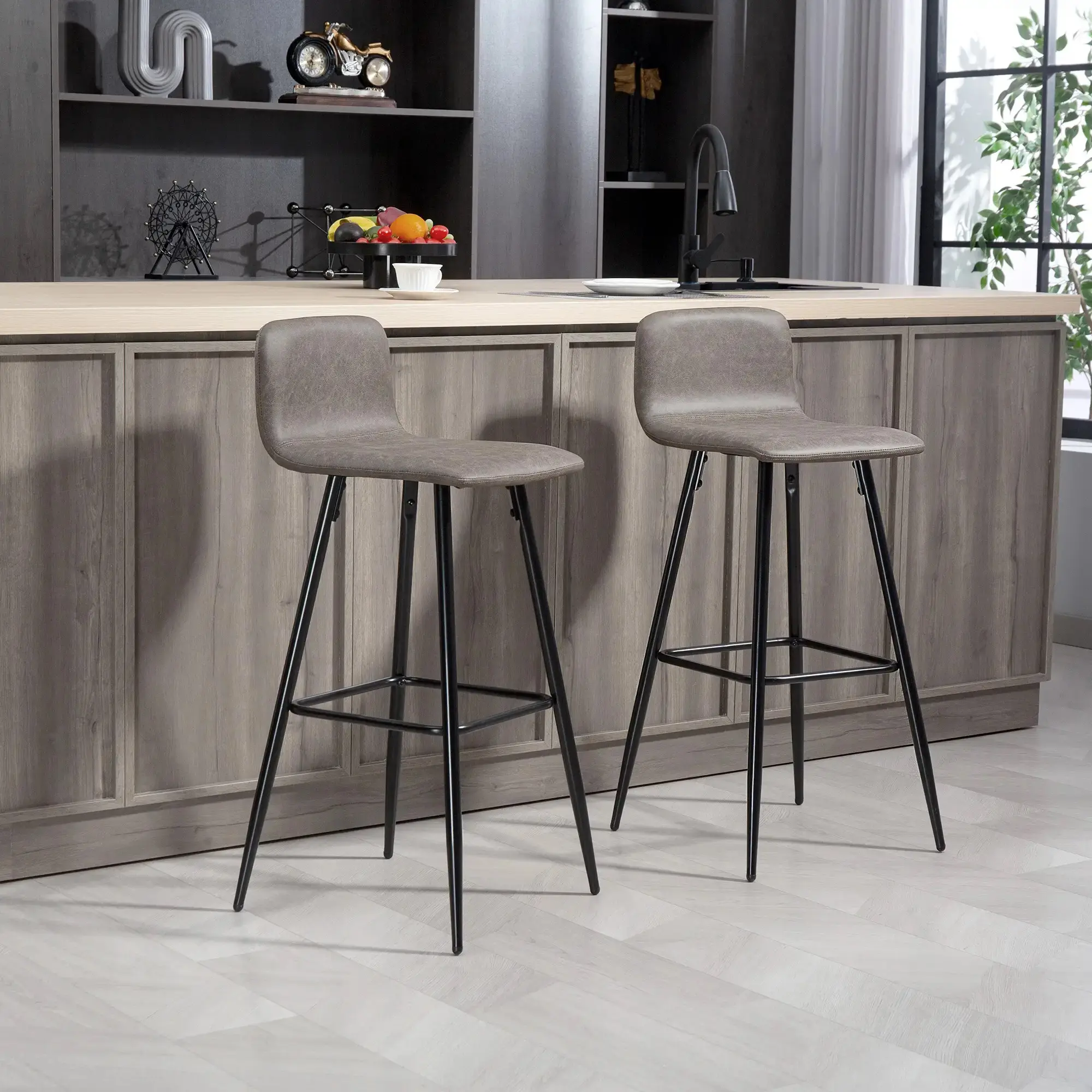 Set scaune de bar Homcom 83A-259V00DR 2pcs (Dark Brown) - 6