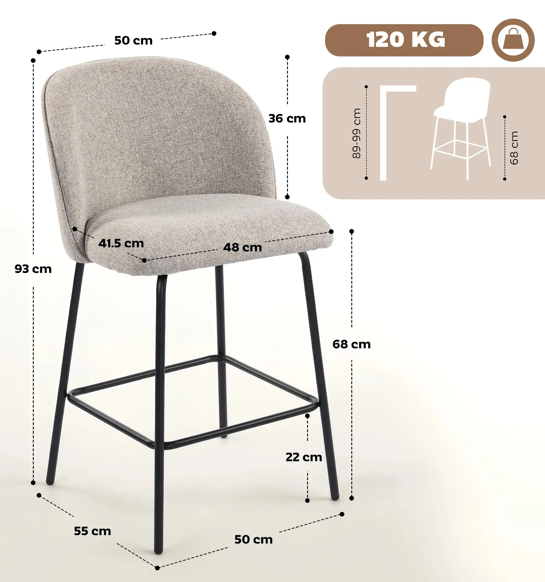 Set scaune de bar Homcom 83A-351V00LG (Light Grey) - 3