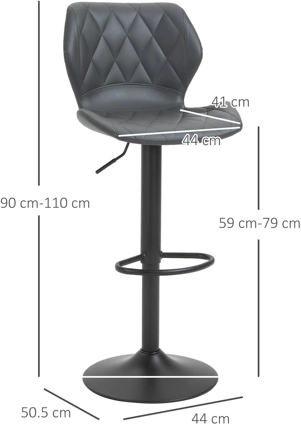 Set scaune de bar Homcom 835-358 (Grey/Black) - 6