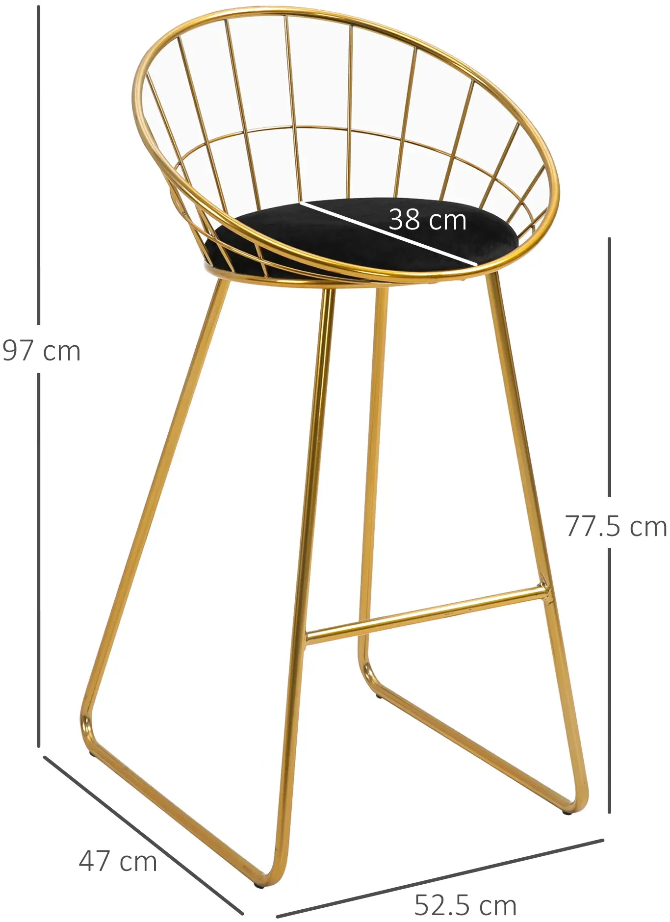 Set scaune de bar Homcom 835-431 (Black/Gold) - 6