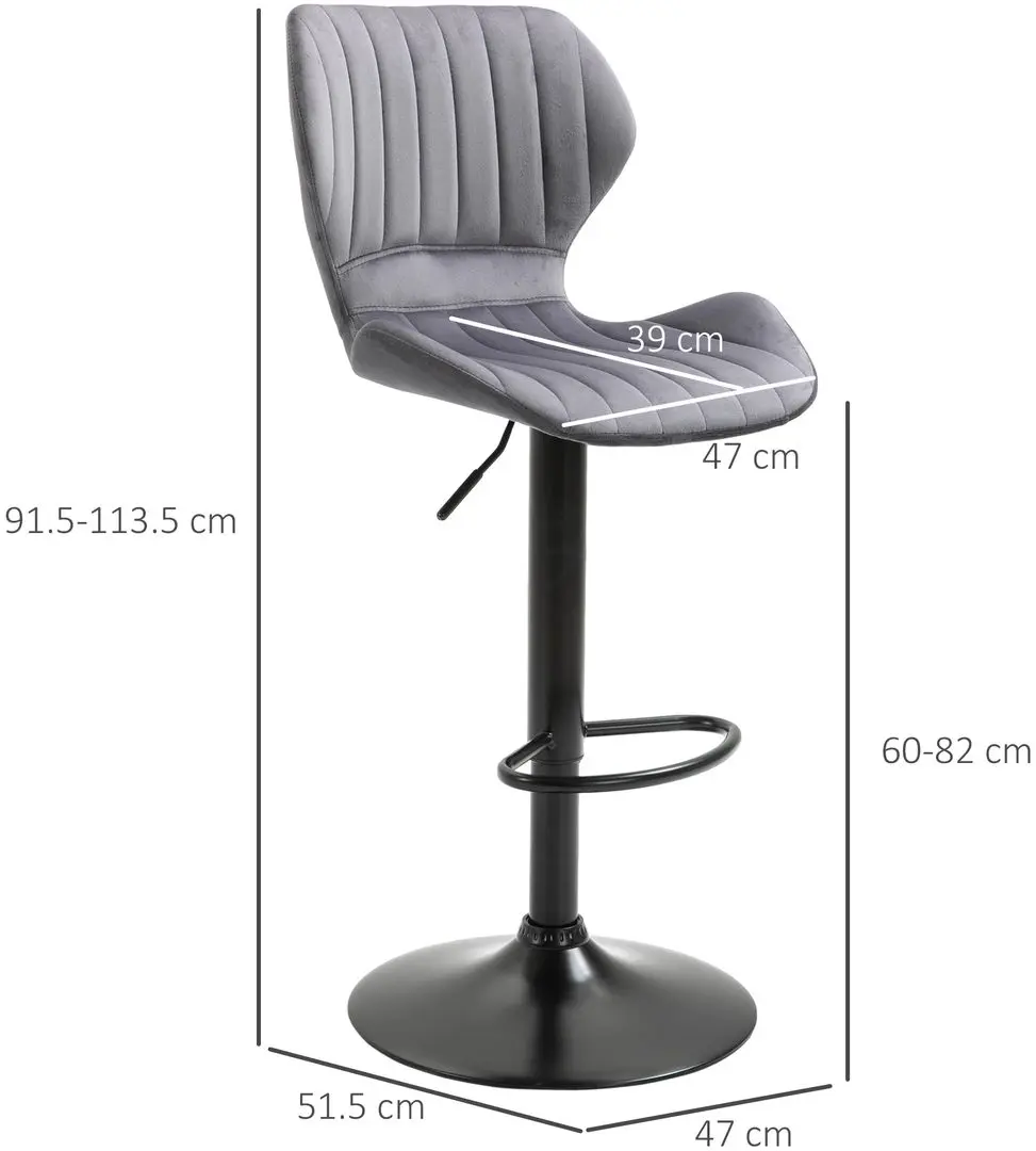 Set scaune de bar Homcom 835-466GY 47x51x113 cm (Grey/Black)