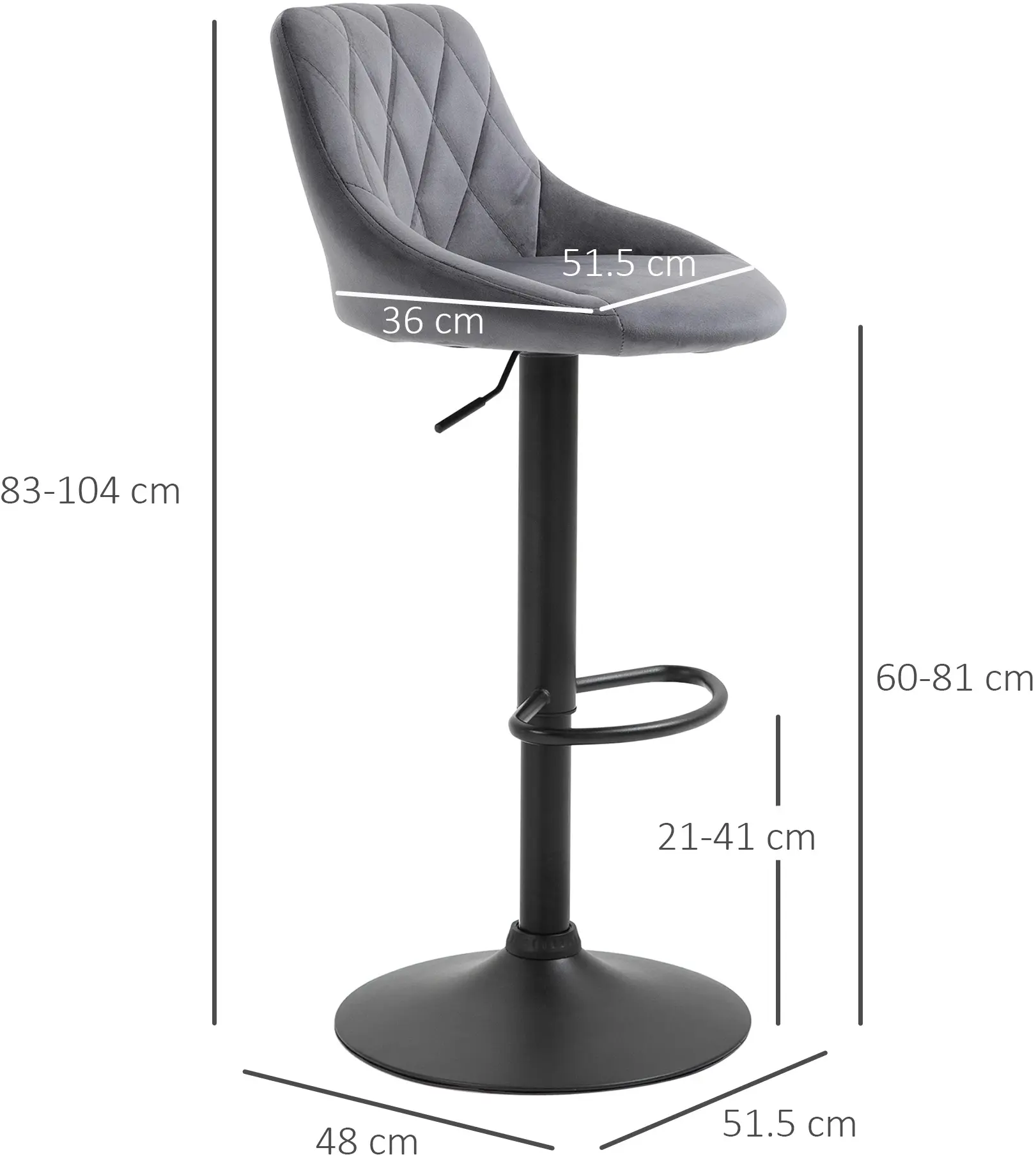 Set scaune de bar Homcom 835-502V02CG (Dark Grey/Black) - 7