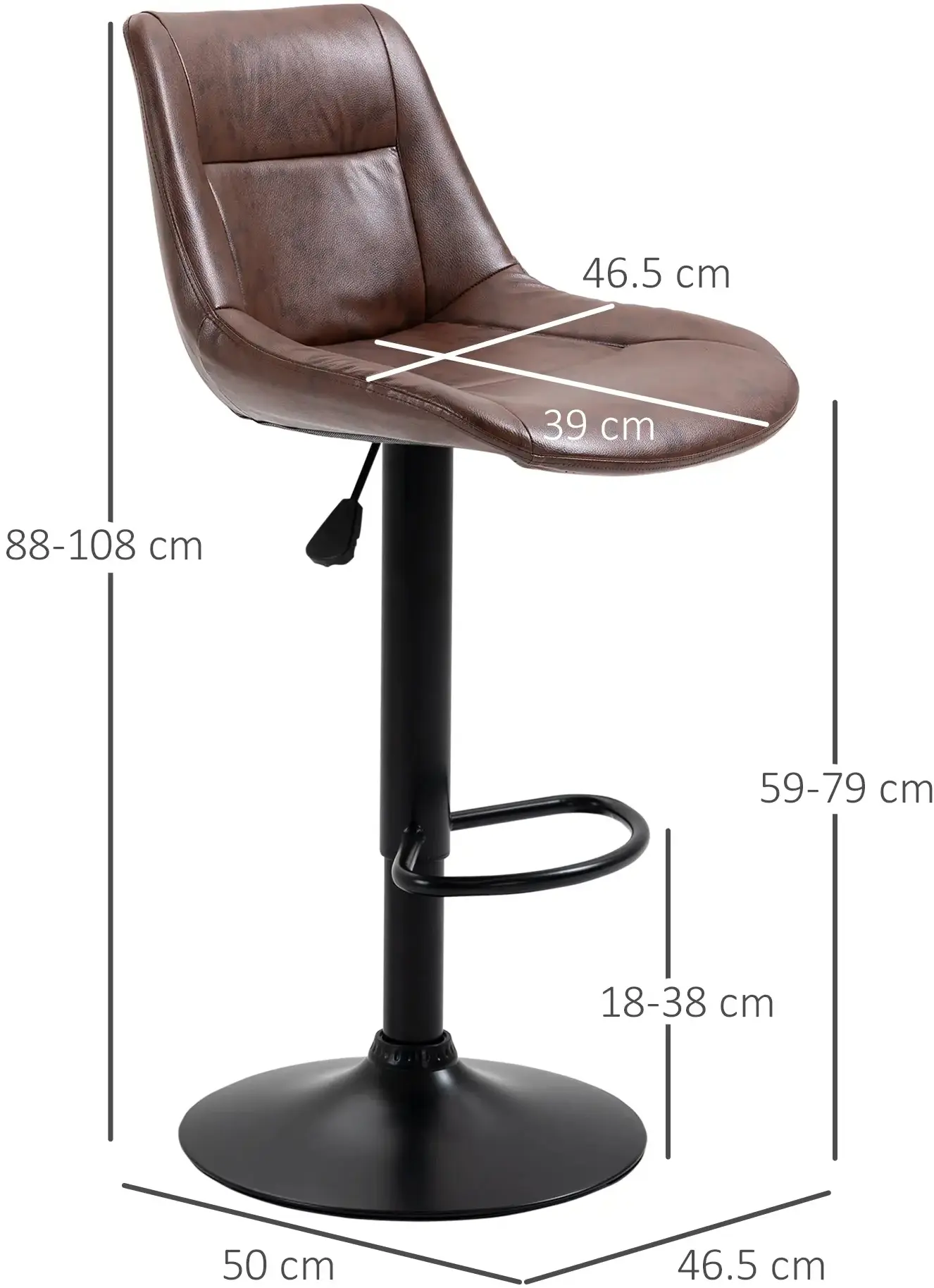 Set scaune de bar Homcom 835-585 (Brown/Black) - 8