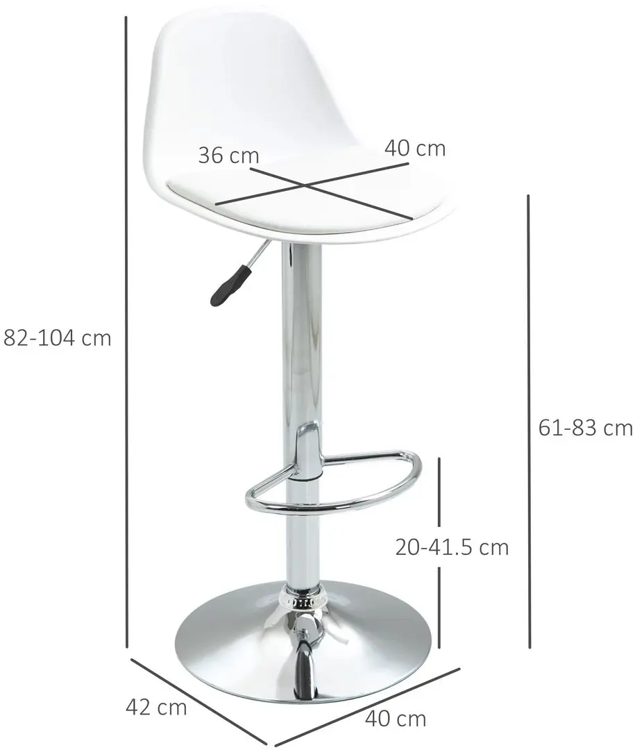 Set scaune de bar Homcom 835-597WT 40x42x104 cm (White/Silver)