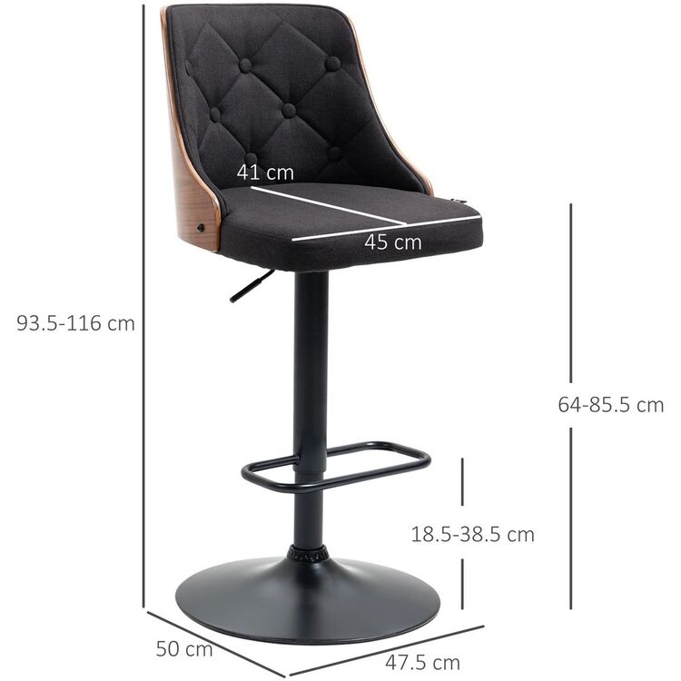 Набор барных стульев Homcom 835-823V00BK 47x50x116 cm (Black/Walnut)