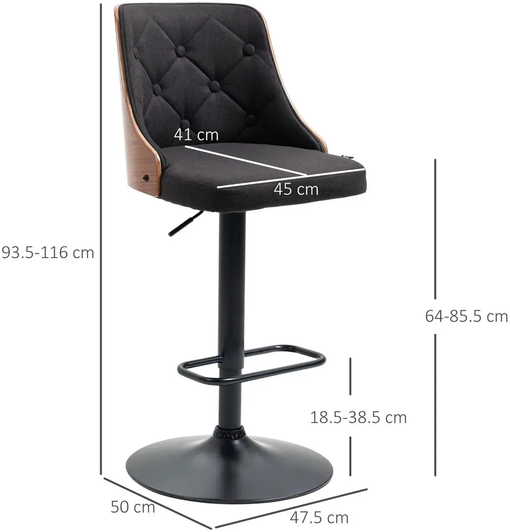 Set scaune de bar Homcom 835-823V00BK 47x50x116cm (Black/Walnut)