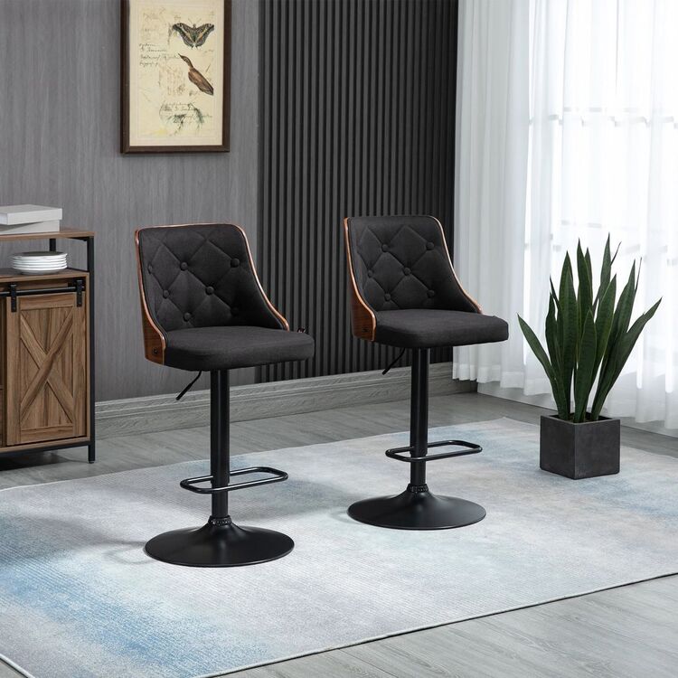 Набор барных стульев Homcom 835-823V00BK 47x50x116 cm (Black/Walnut)