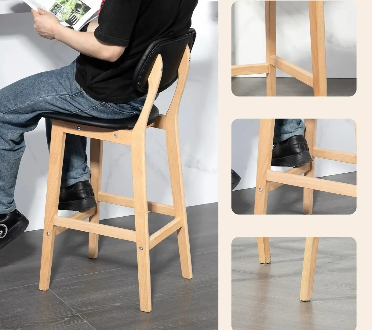 Set scaun de bar Homcom 83A-124V81BK 42x47x92 cm (Black/Oak)