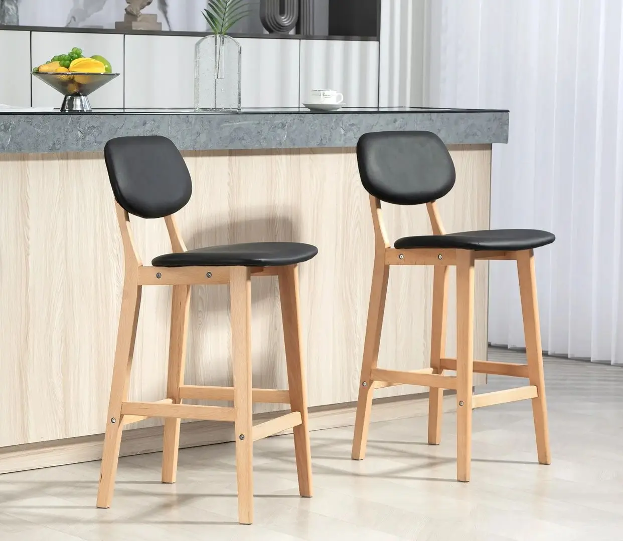 Set scaun de bar Homcom 83A-124V81BK 42x47x92 cm (Black/Oak)