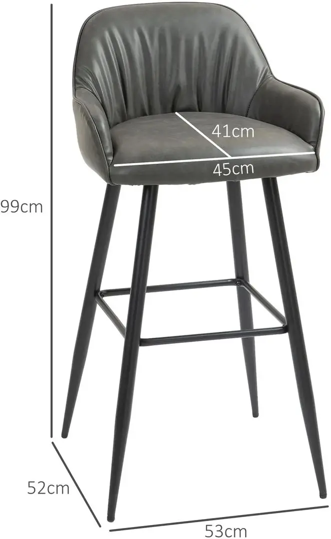 Set scaune de bar Homcom 83A-184V00CG 52x53x99 cm (Carbon Grey/Black)