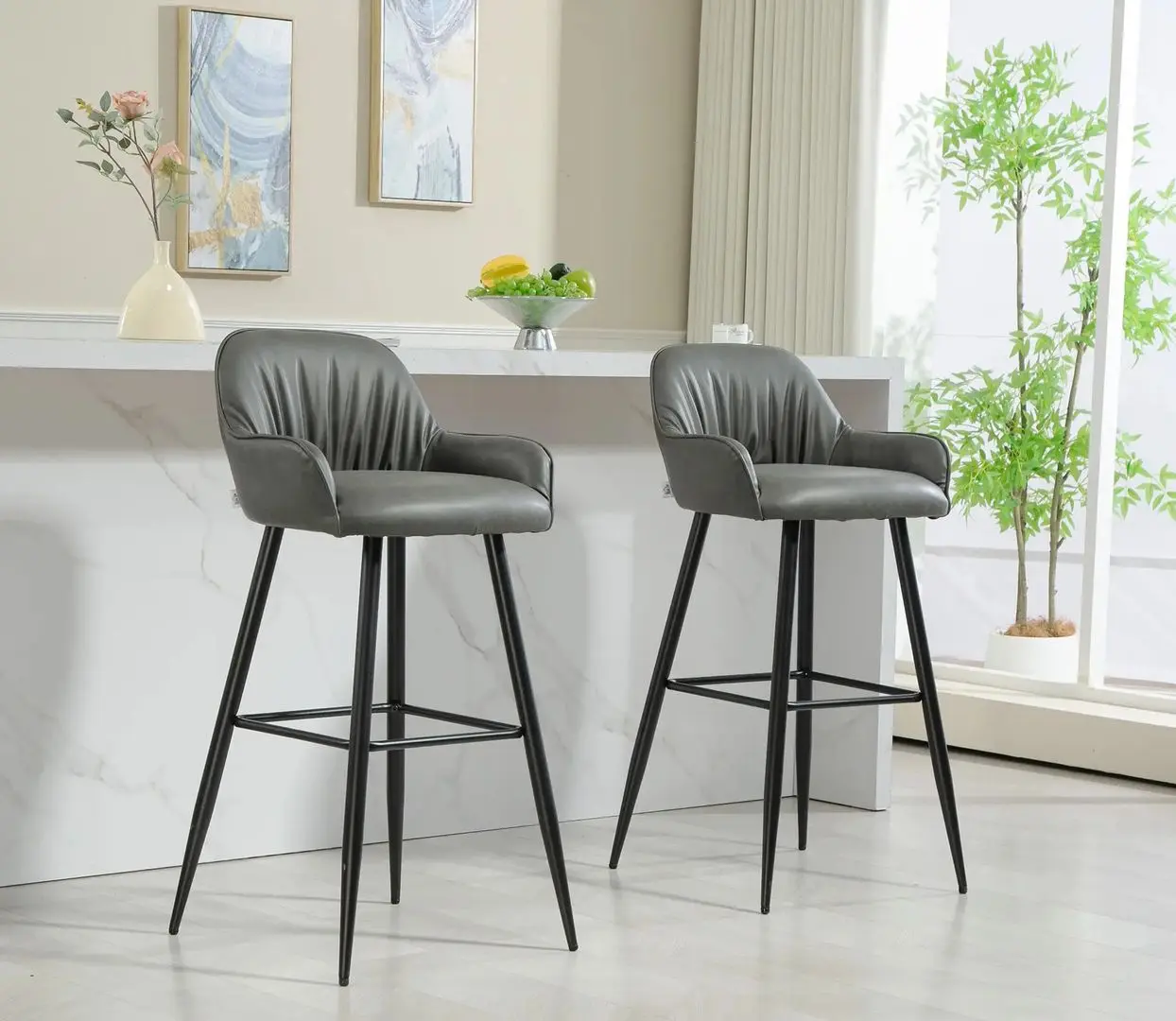 Set scaune de bar Homcom 83A-184V00CG 52x53x99 cm (Carbon Grey/Black)