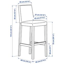 Scaun de bar Ikea Bergmund/Fagelfors 75cm (Negru/Multicolor) Thumb