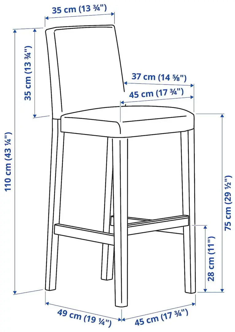 Scaun de bar Ikea Bergmund/Fagelfors 75cm (Negru/Multicolor) - 5