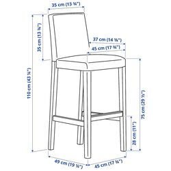 Scaun de bar Ikea Bergmund/Orrsta 75cm (Negru/Gri) Thumb