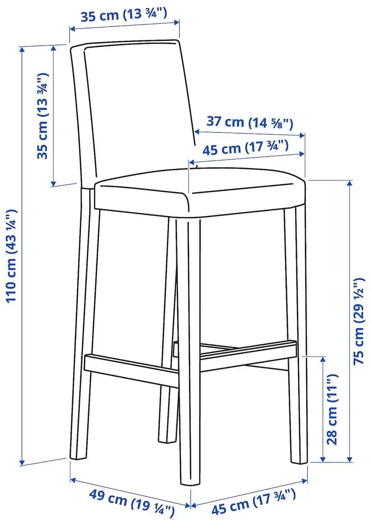 Scaun de bar Ikea Bergmund/Ryrane 75cm (Alb/Albastru Inchis) - 6