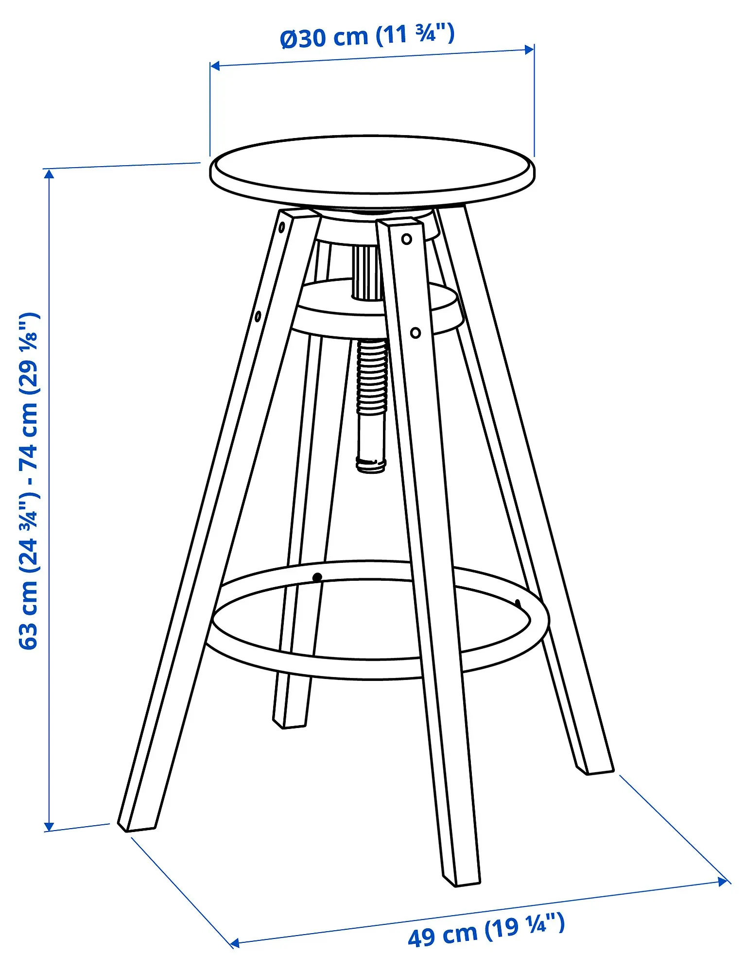 Барный стул Ikea Dalfred 63-74 см (Береза) - 7