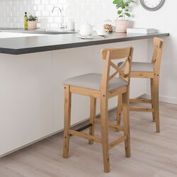 Scaun de bar Ikea Ingolf 65cm (Aspect Antichizat/Nolhaga Gri-Bej) Thumb