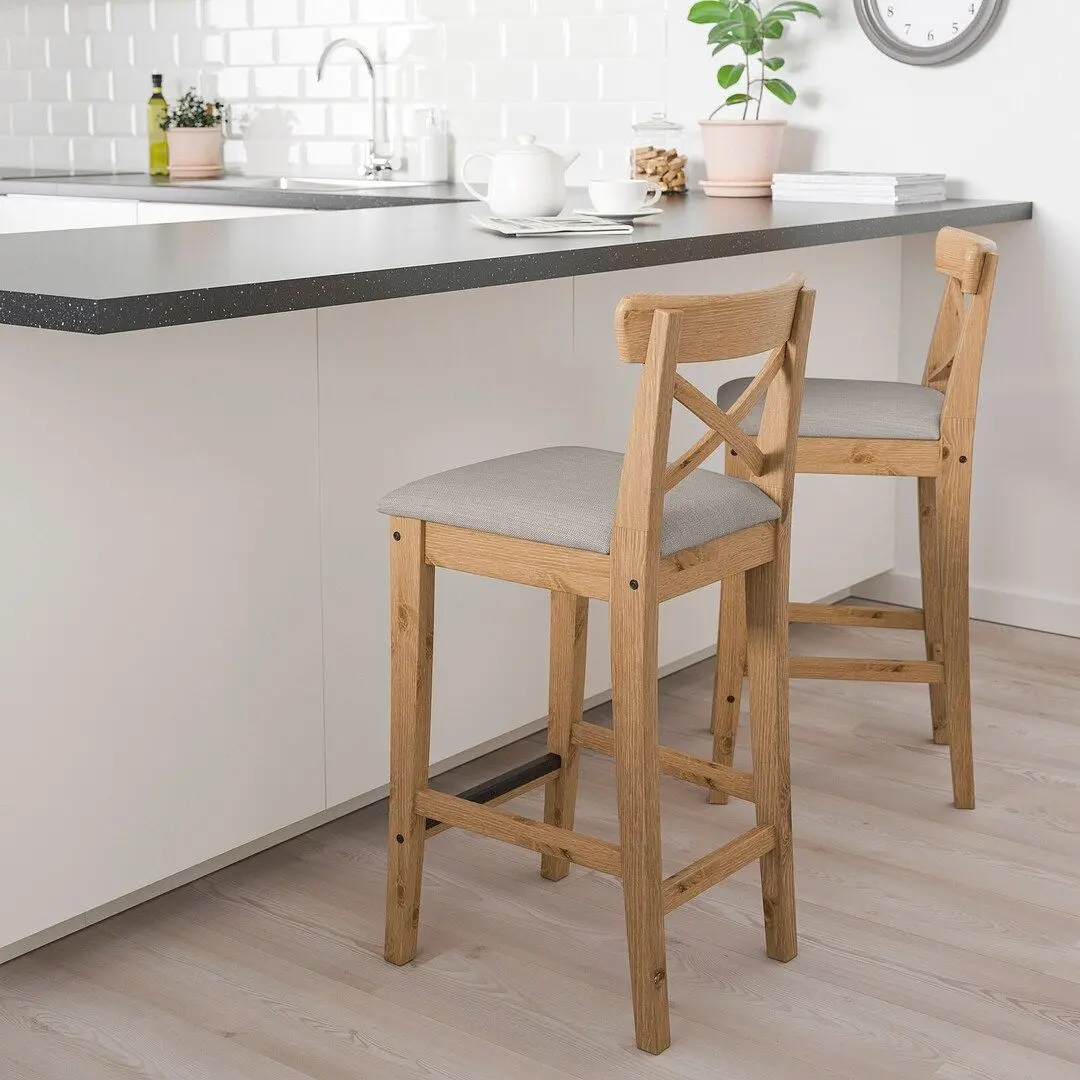Scaun de bar Ikea Ingolf 65cm (Aspect Antichizat/Nolhaga Gri-Bej) - 5