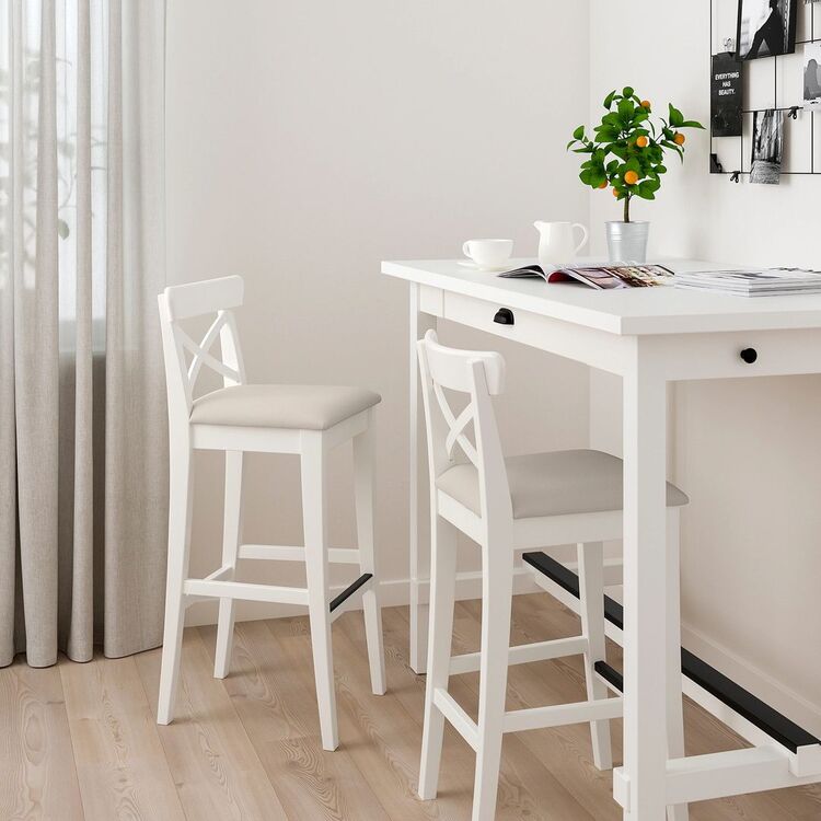 Scaun bar Ikea Ingolf 75cm (Alb/Hallarp Bej)