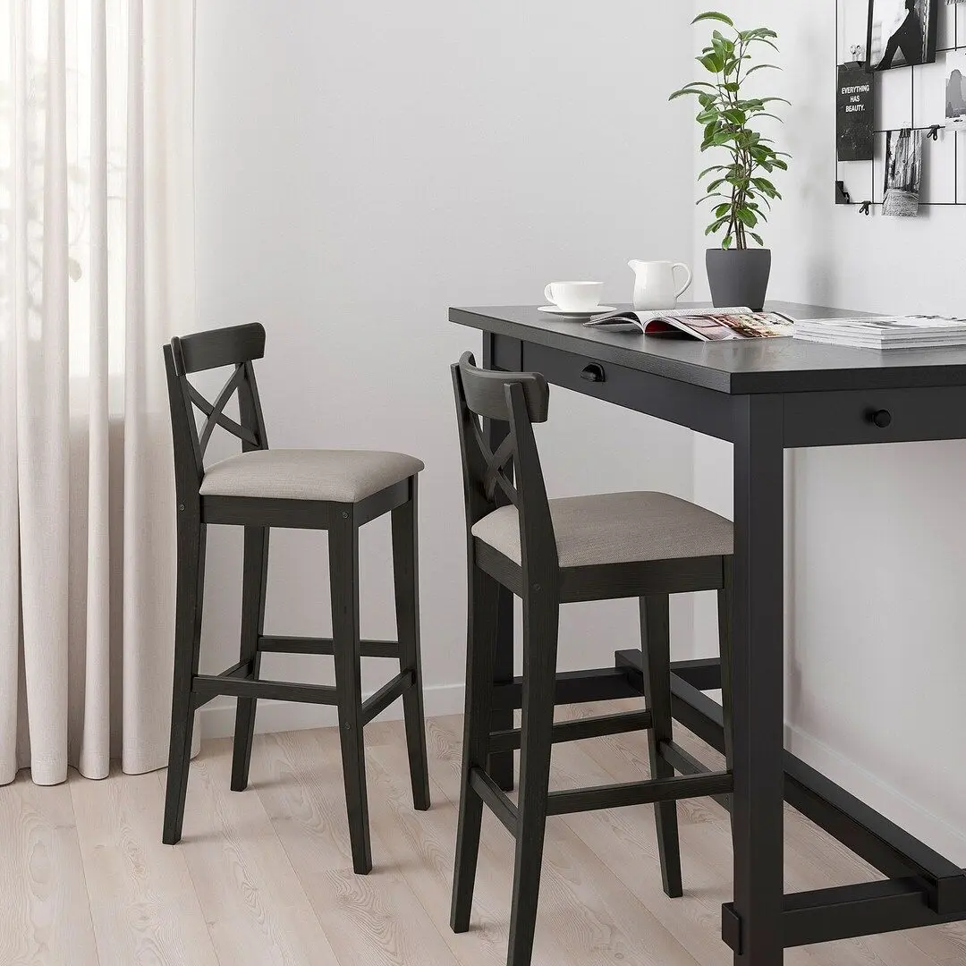 Scaun de bar Ikea Ingolf 75cm (Negru-Maro/Nolhaga Gri-Bej) - 3