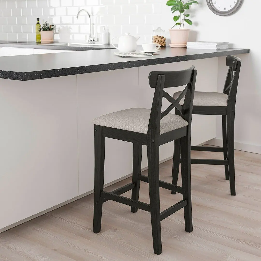 Scaun de bar Ikea Ingolf/Nolhaga 65cm (Negru-maro/Bej-gri) - 8