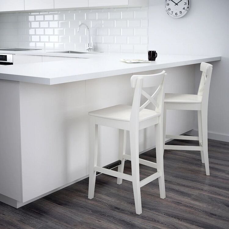 Барный стул Ikea Ingolf со спинкой 63cm (Белый)
