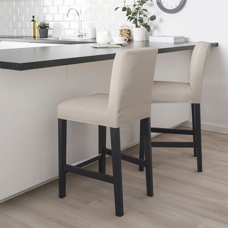Барный стул со спинкой Ikea Bergmund 75см (Черный/Халларп Бежевый)