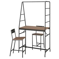 Set masa scaune Ikea Haverud/Sandsberg 2 taburete 105cm (Negru/Vopsit Maro)
