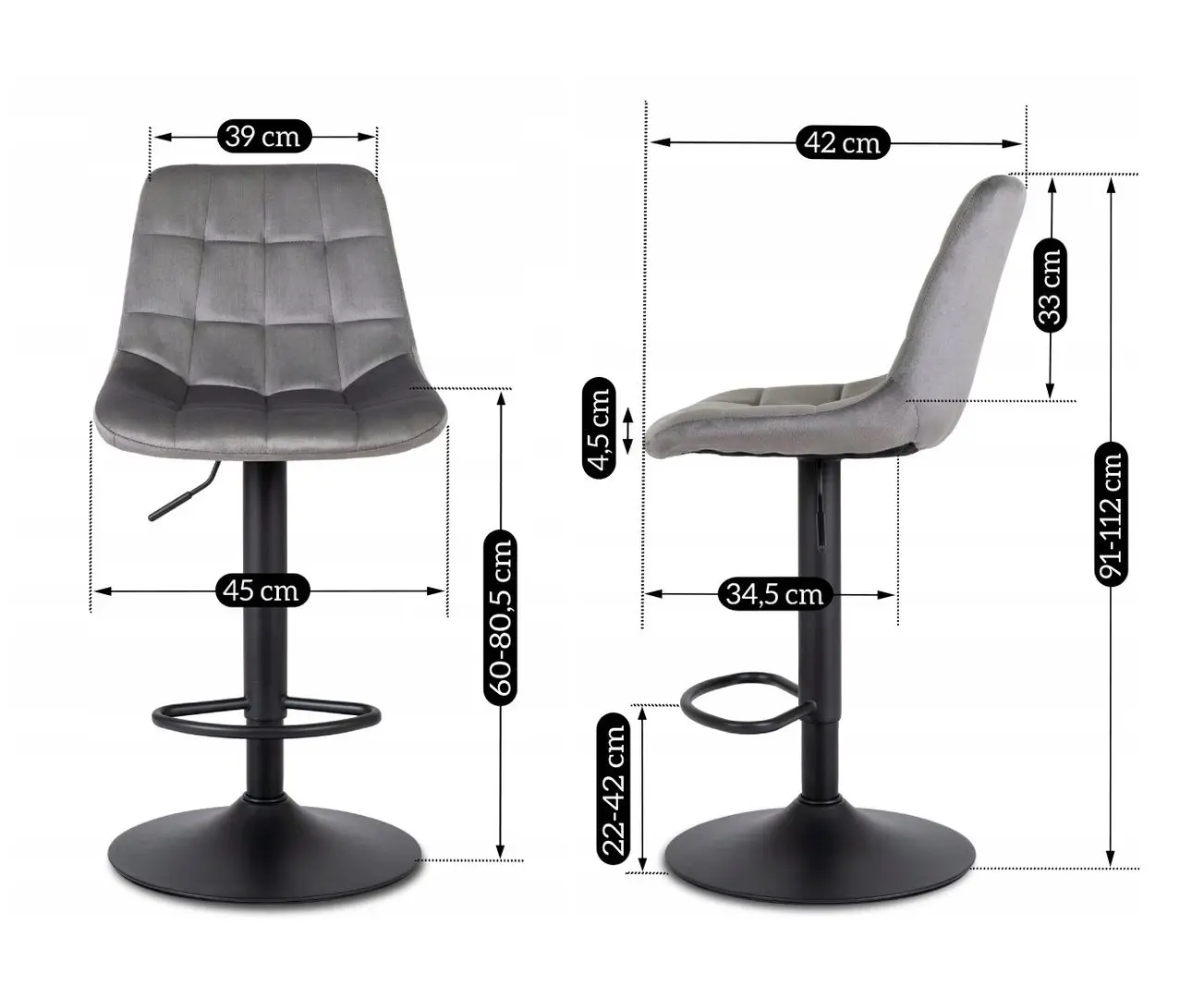 Scaun de bar Mebel Elite Arcos 2 (Grey) - 6