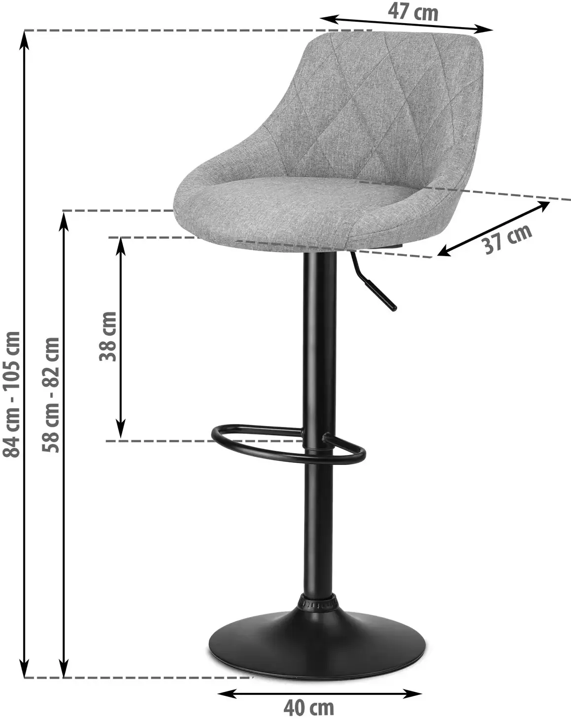 Set scaune de bar Sofotel Nerra 260040-2 (Black/Grey) - 7