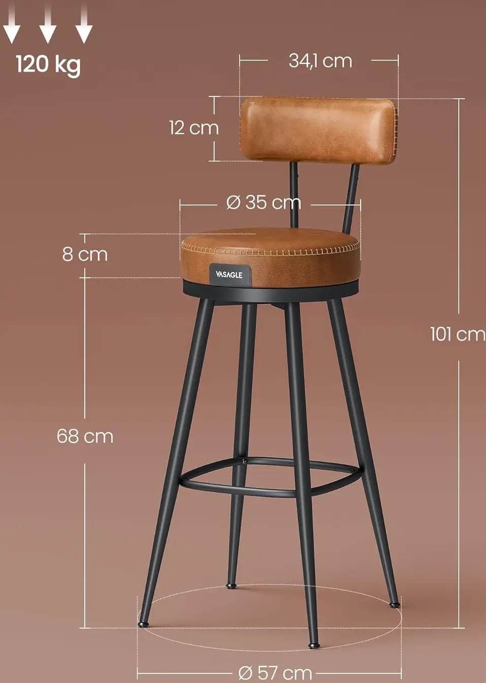 Набор барных стульев Vasagle Ekho LBC889K01 (Caramel Brown/Black) - 6