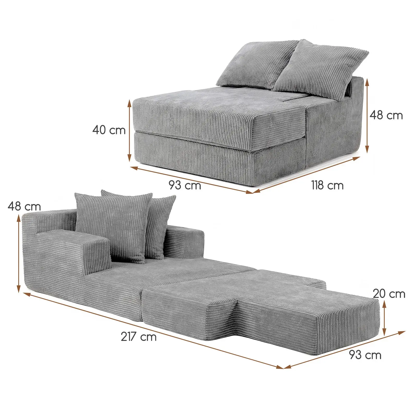 Бескаркасное кресло Costway JV13456GR (Grey) - 3