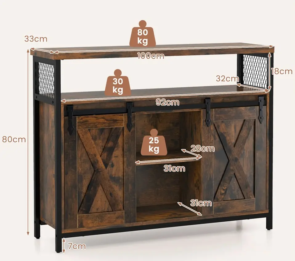 Bufet Costway JV11382CF (Rustic Brown/Black)