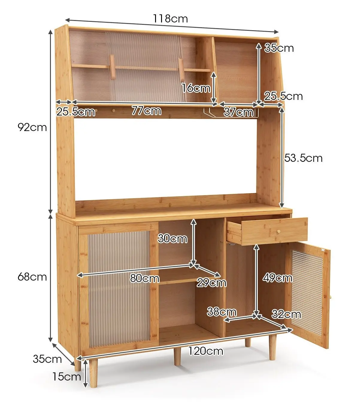 Bufet Costway KC55874NA 120x35x175cm (Natural)
