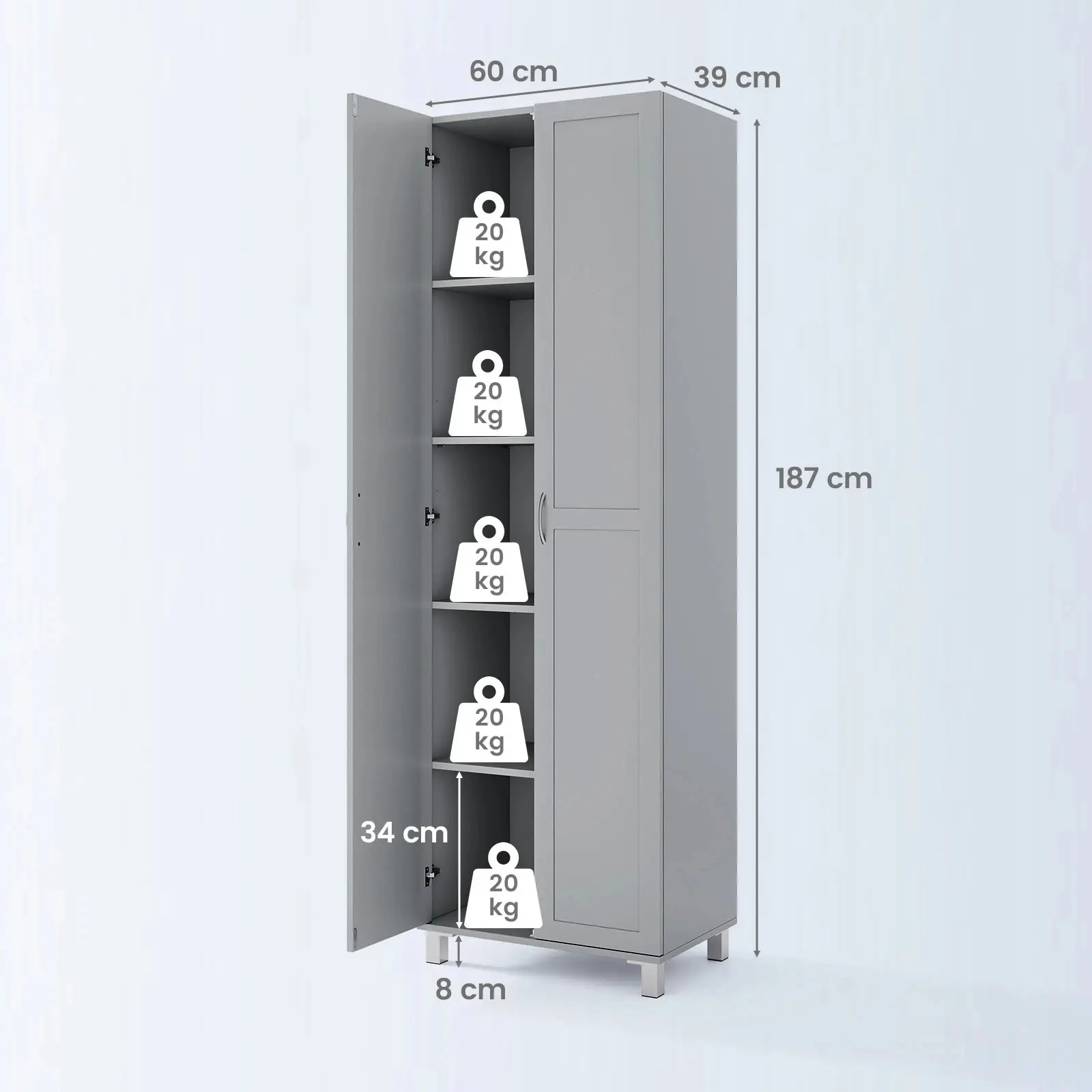 Шкаф-кладовка Costway JV12413GR (Grey) - 4