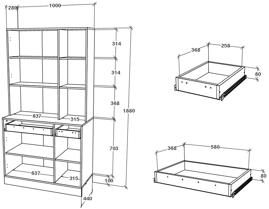 Буфет Haaus Hugo 188x100 cm (Anthracite/White)