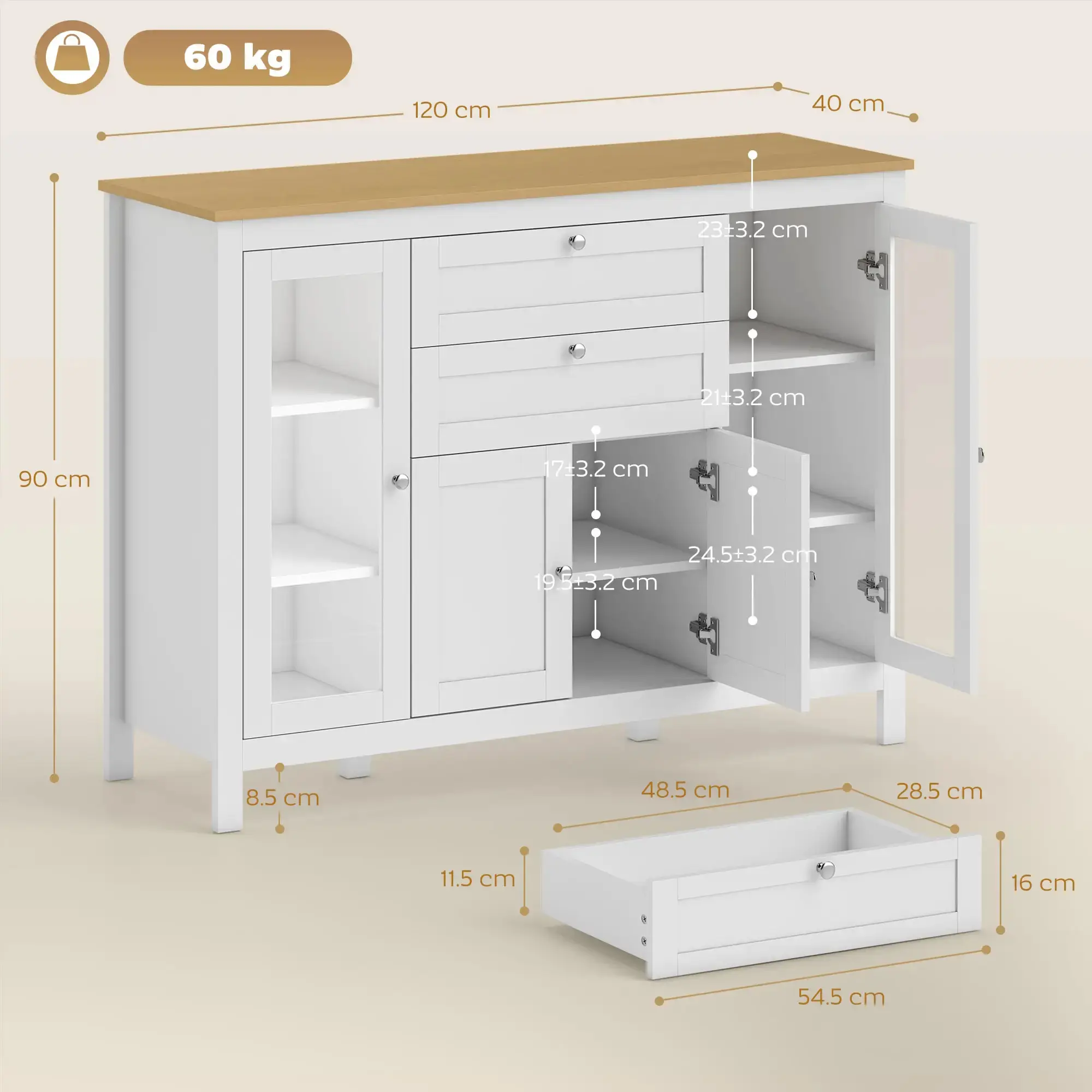 Буфет Homcom 835-433 (White/Oak) - 4