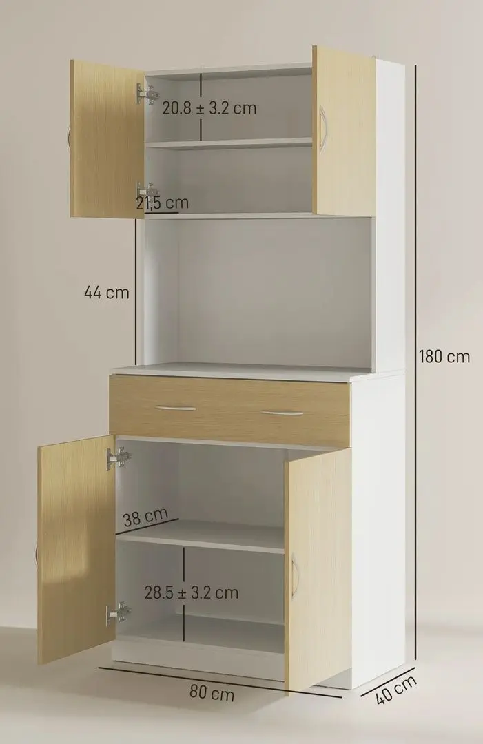 Буфет Homcom 835-538V80ND 80x40x180 cm (White/Natural Oak)