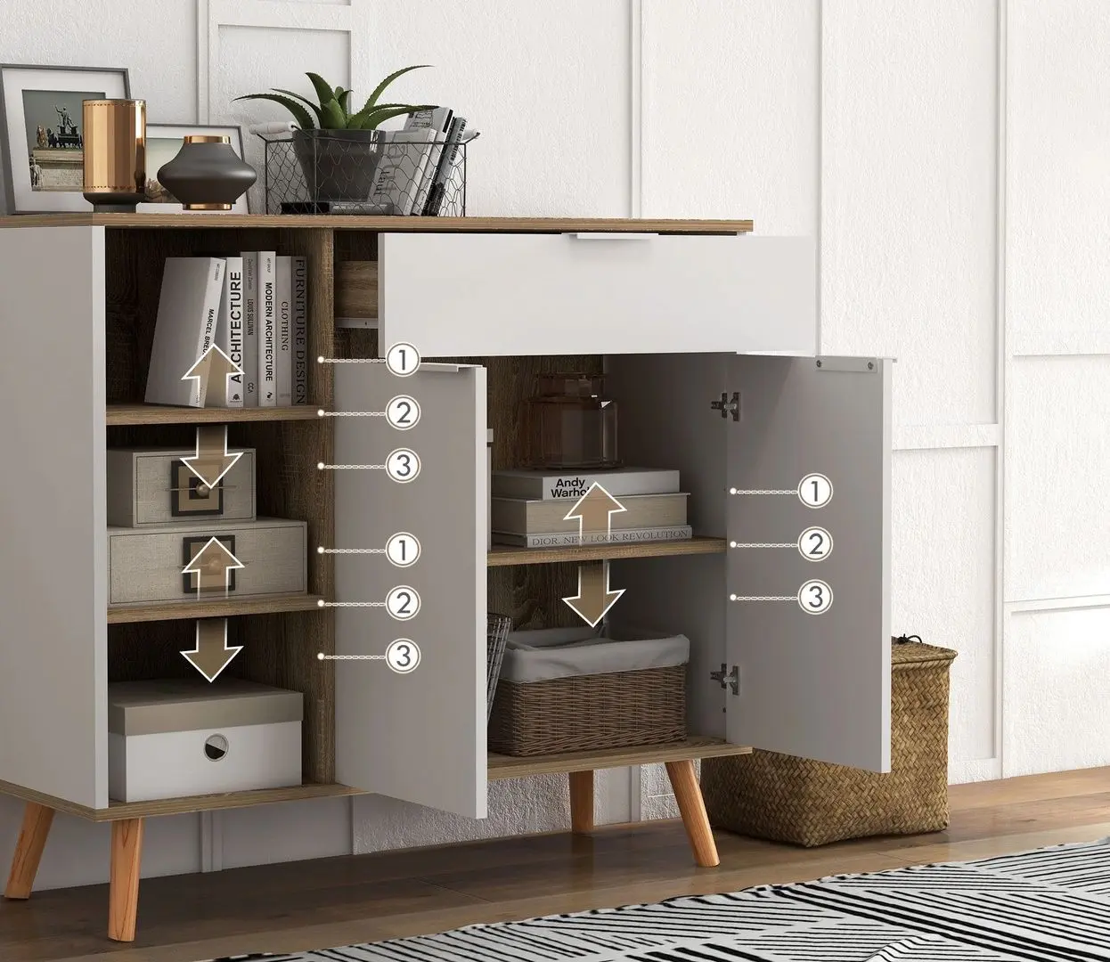 Bufet Homcom 839-882V80WT 95x35x85 cm (White/Oak)