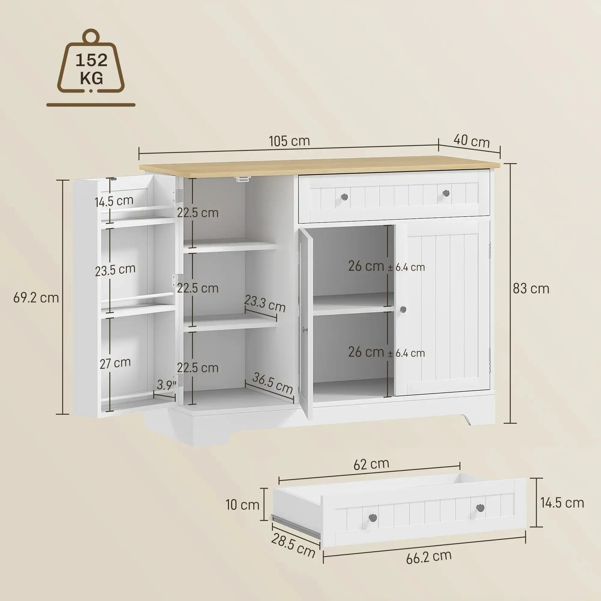 Bufet Homcom 83A-192V80WT (White/Oak) - 3