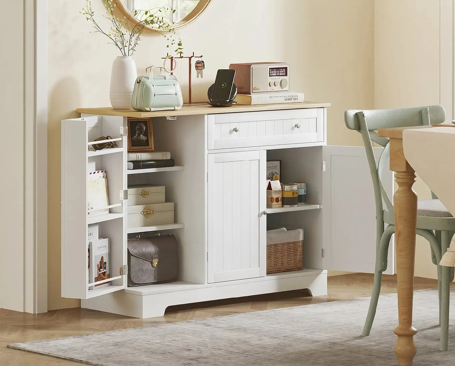 Bufet Homcom 83A-192V80WT (White/Oak) - 4