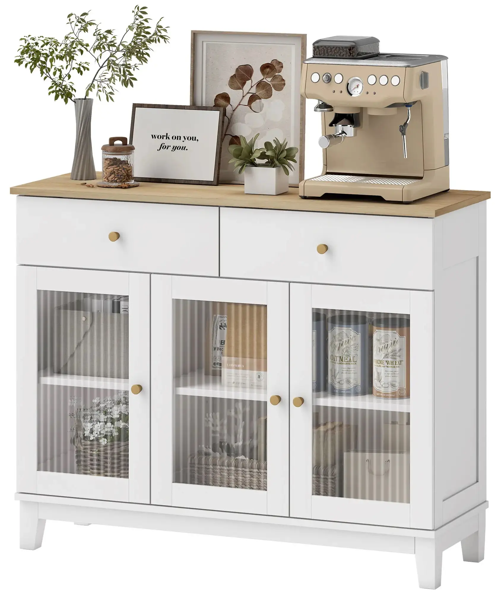 Буфет Homcom 83B-394V00WT (White/Oak) - 3