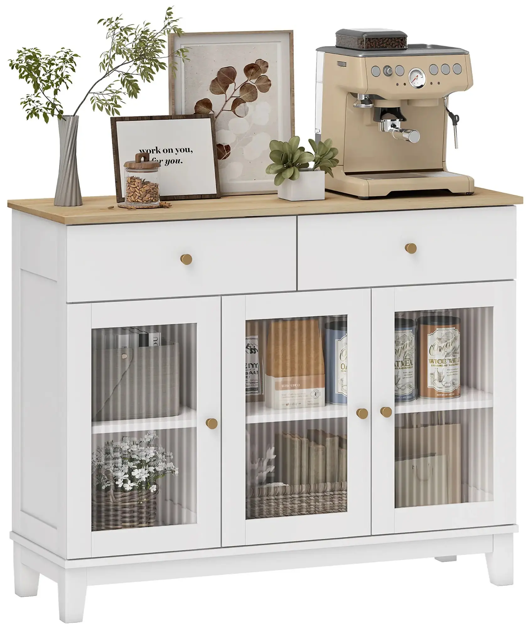 Буфет Homcom 83B-394V00WT (White/Oak) - 4