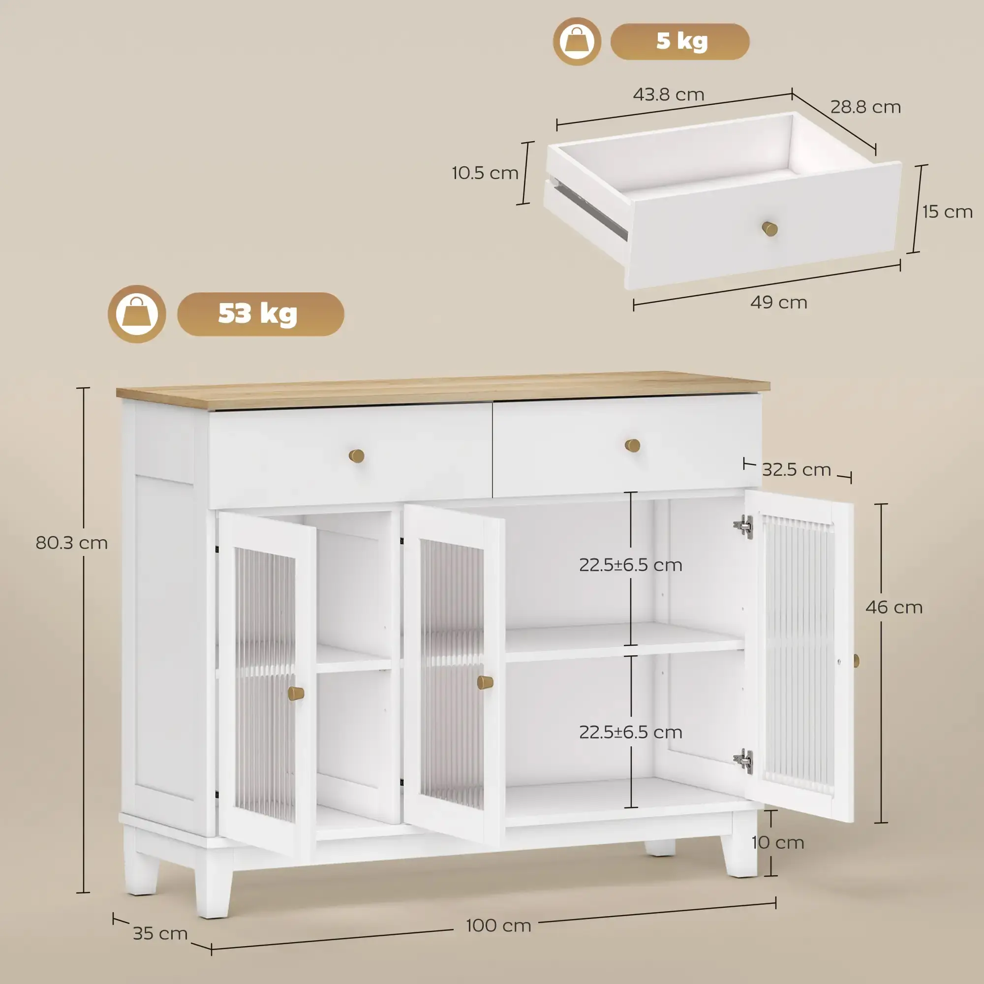 Буфет Homcom 83B-394V00WT (White/Oak) - 5