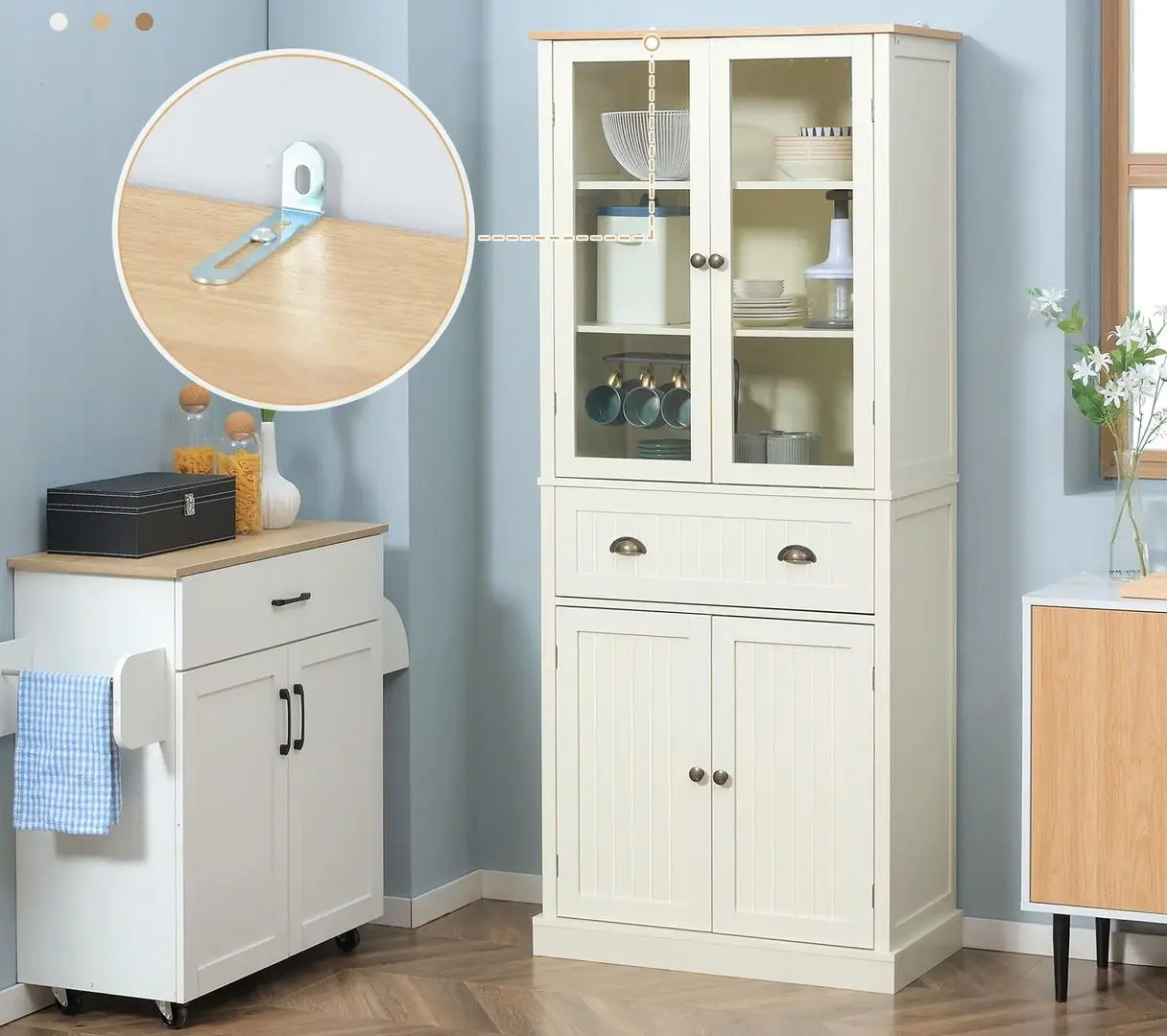 Сервант Homcom 835-602WT 76x40x182 cm (White-cream/Oak)