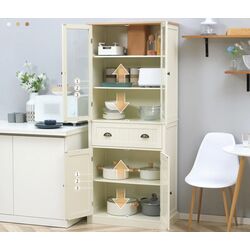 Сервант Homcom 835-602WT 76x40x182 cm (White-cream/Oak) Thumb