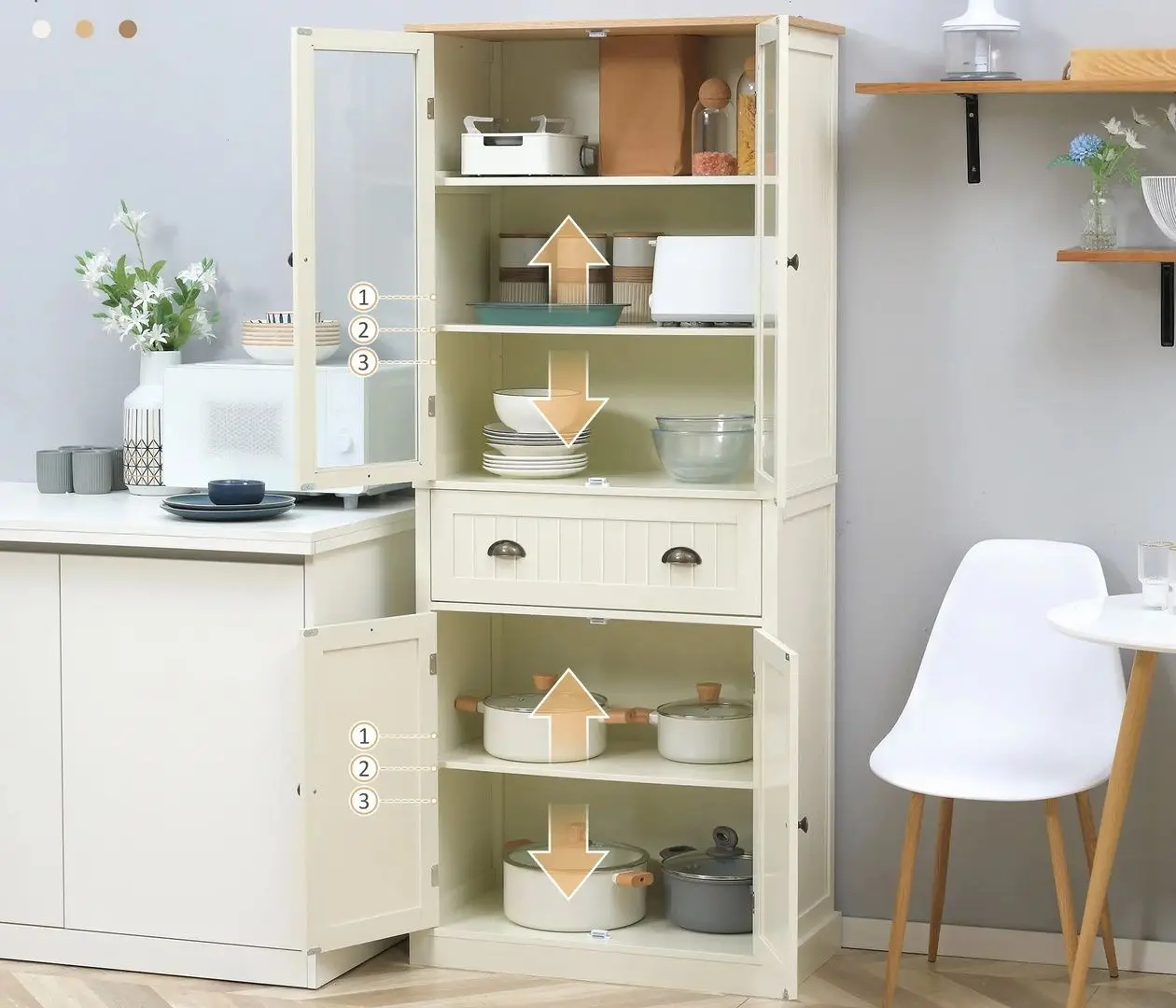 Сервант Homcom 835-602WT 76x40x182 cm (White-cream/Oak)