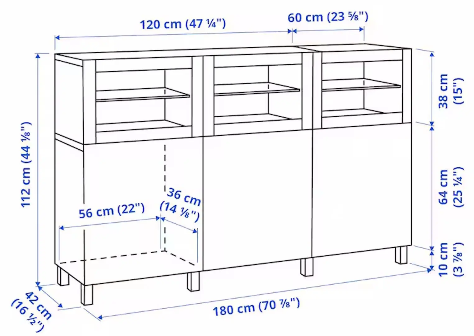 Буфет Ikea Besta/Lappviken/Sindvik с дверцами 180x42x112 (Темно-Серый)